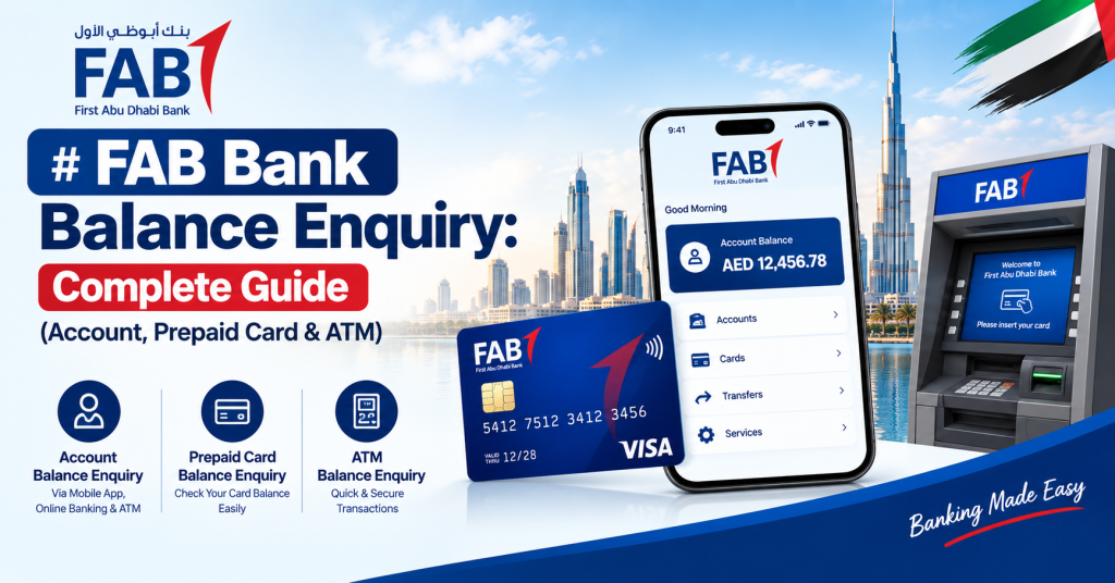 FAB Bank balance enquiry online for account, prepaid card and ATM