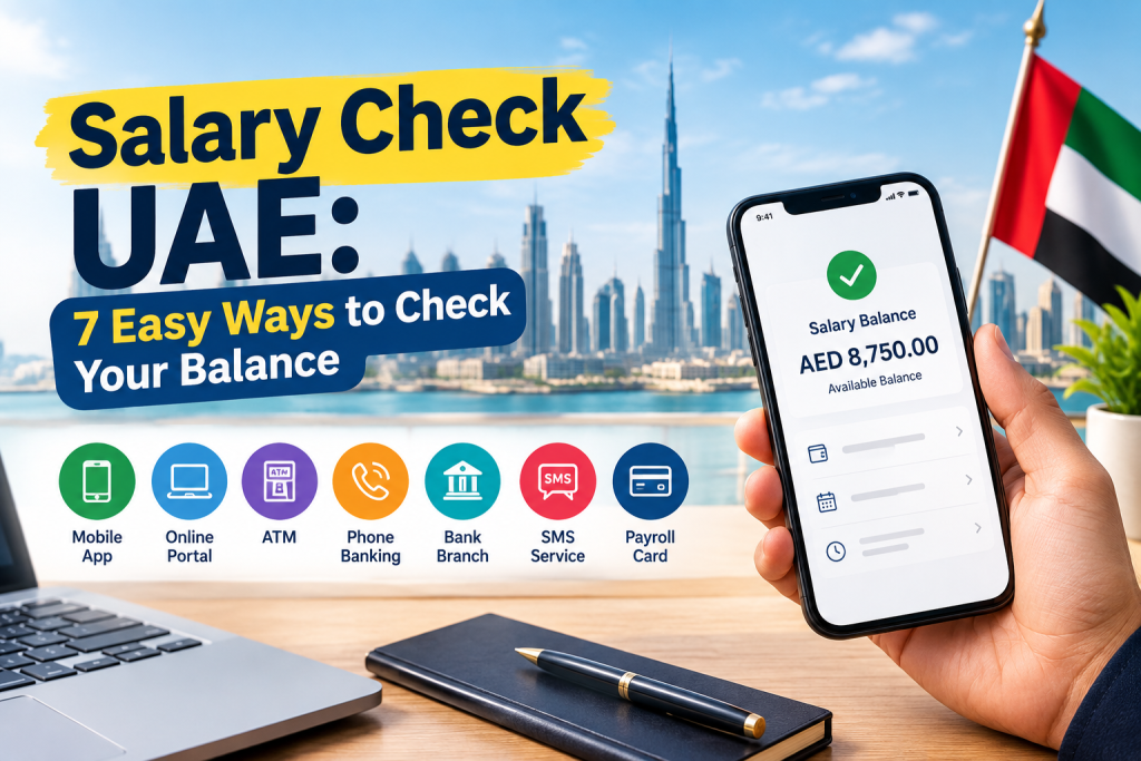Salary Check UAE: 7 easy ways to check your salary balance online, through ATM, mobile app, SMS, phone banking, bank branch, and payroll card.